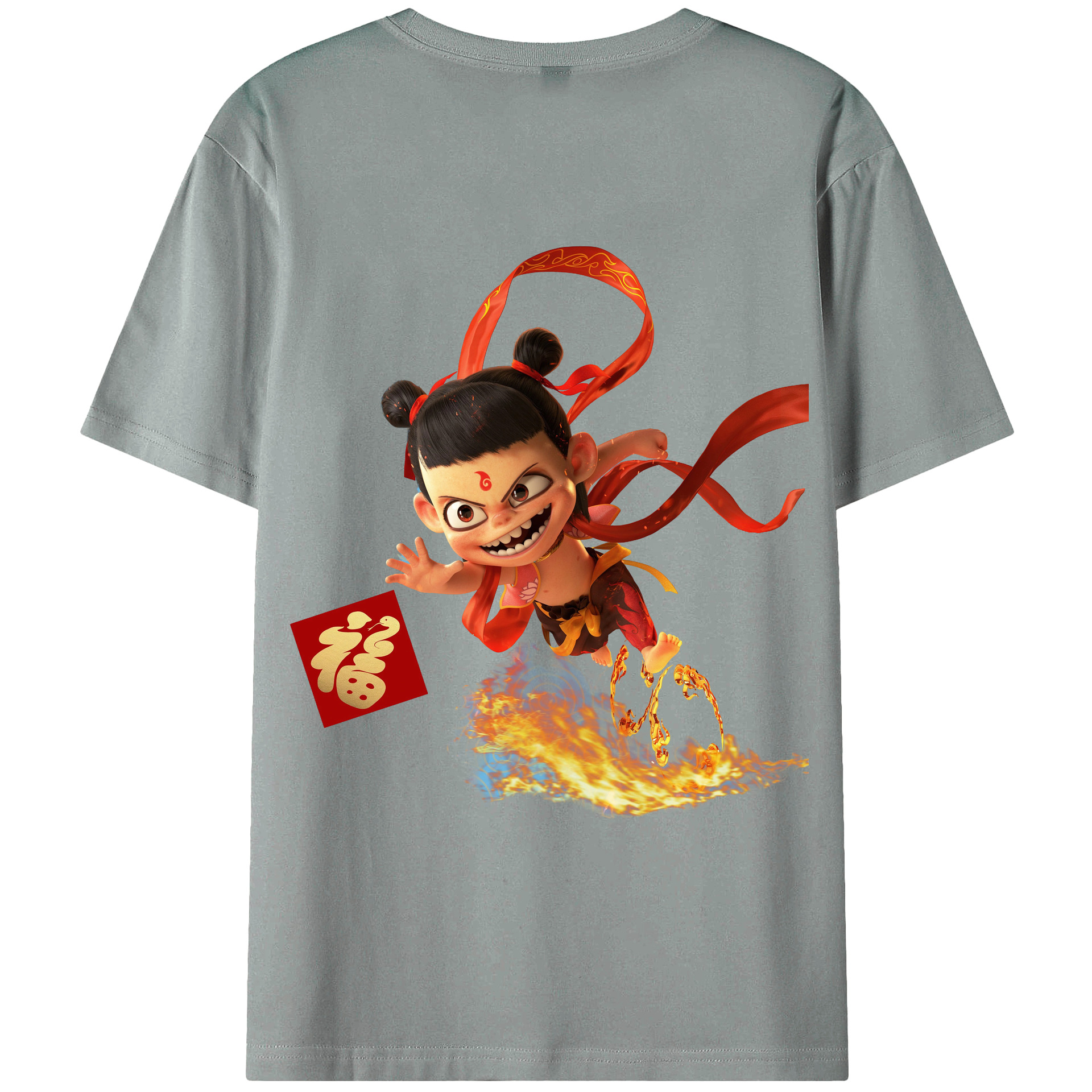 （画像用） Ne Zha 2 ナタ 魔童の大暴れ 綿100％ メンズ半袖Tシャツ（バックプリント） 通気性